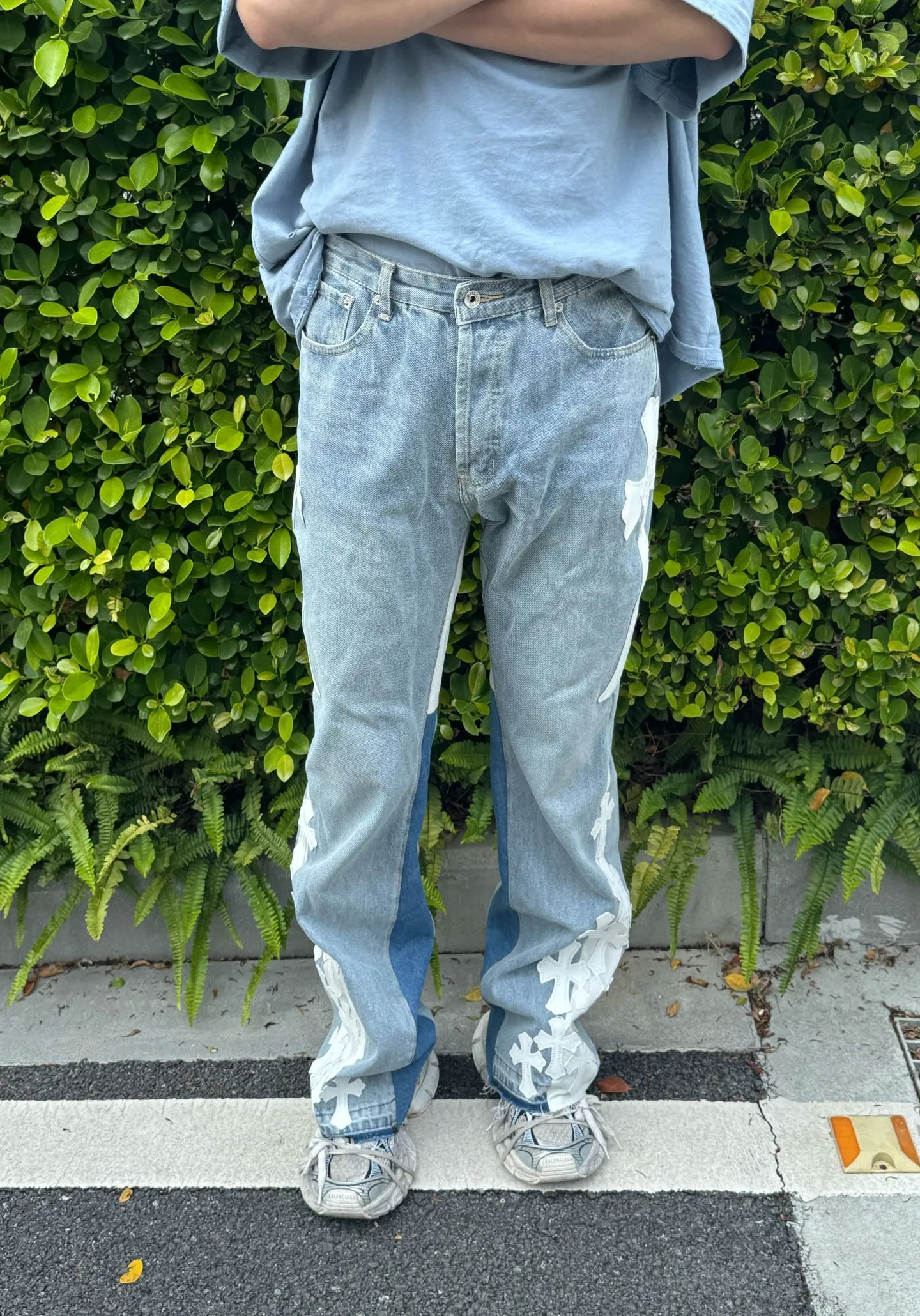 -Size upper body P290💰G296 GALLERY DEPT. Cropped leather stitched cross loose washed flared jeans Size: S-XXL (corresponding to 28 30 32 34 36)